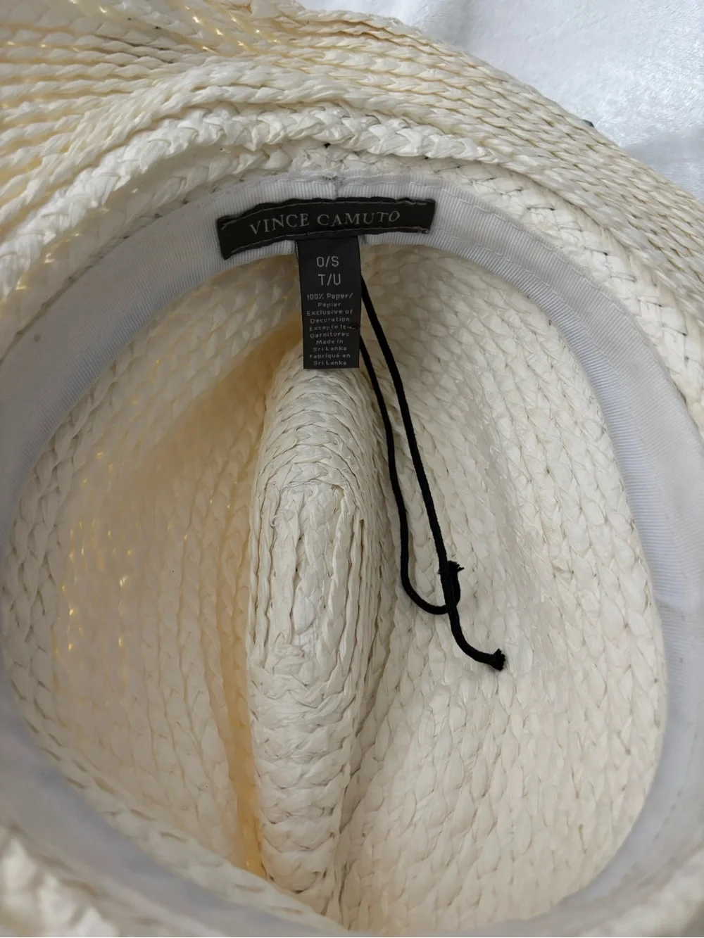 Vince Camuto Cream Straw Fedora with Black Snake-Print Band